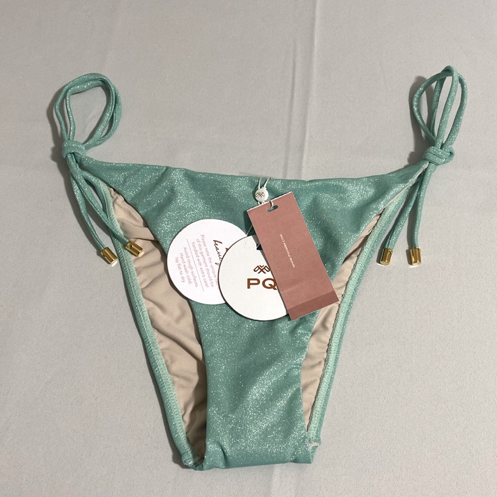 PILYQ DIV Tie Teeny Side-Tie Bikini Bottom w Silver Glitters Women's Size M